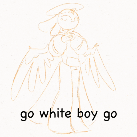 A Drawing Of An Angel With The Words " Go White Boy Go " Below It GIF