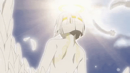 A Drawing Of An Angel With White Wings And A Halo GIF