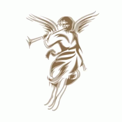 A Drawing Of An Angel With Wings Playing A Trumpet GIF