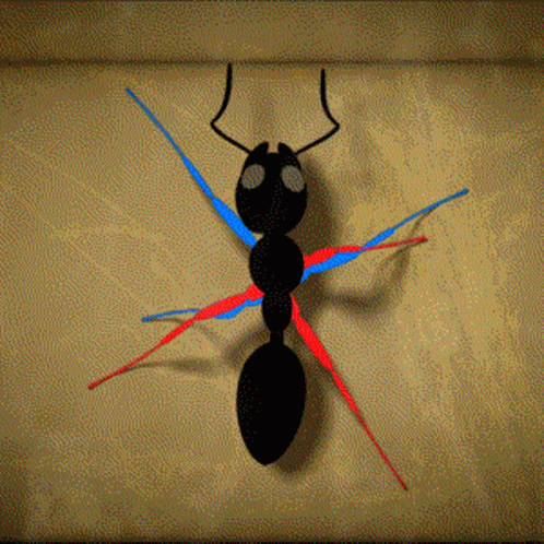 A Drawing Of An Ant With Red And Blue Lines GIF