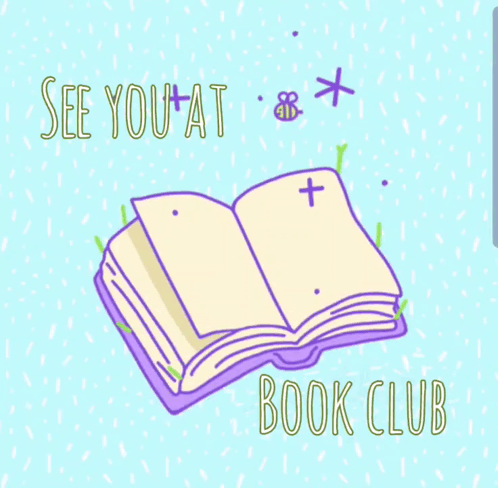 A Drawing Of An Open Book With The Words " See You At Book Club " Above It GIF