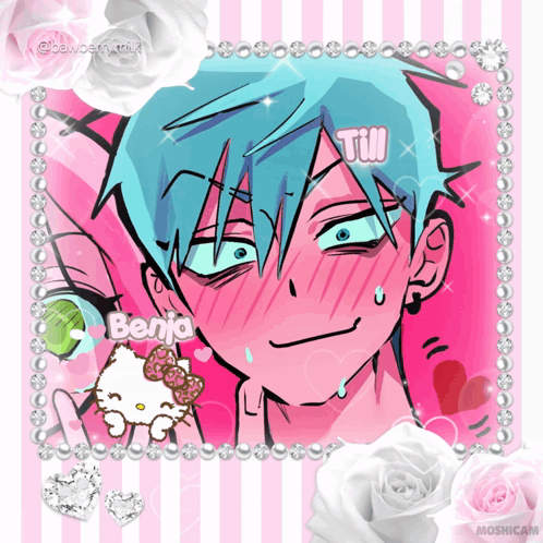 A Drawing Of Benja With A Hello Kitty Ribbon GIF