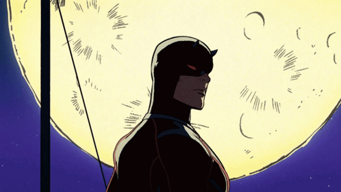 A Drawing Of Daredevil Standing In Front Of The Moon GIF