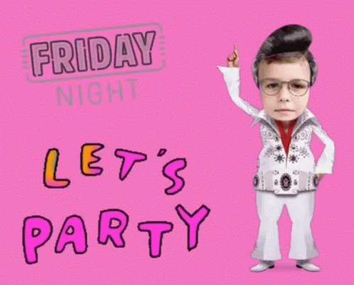 A Drawing Of Elvis Presley With The Words Friday Night Let 'S Party GIF