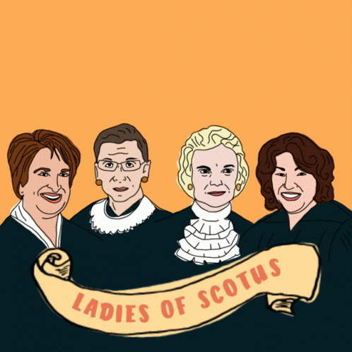 A Drawing Of Four Female Judges With A Banner That Says Ladies Of Scotus GIF