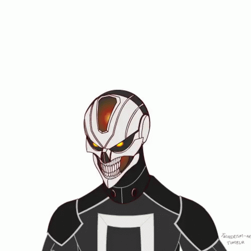 A Drawing Of Ghost Rider With Flames Coming Out Of His Head GIF