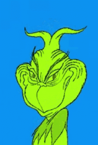 A Drawing Of Grinch With A Very Angry Look On His Face On A Blue Background . GIF