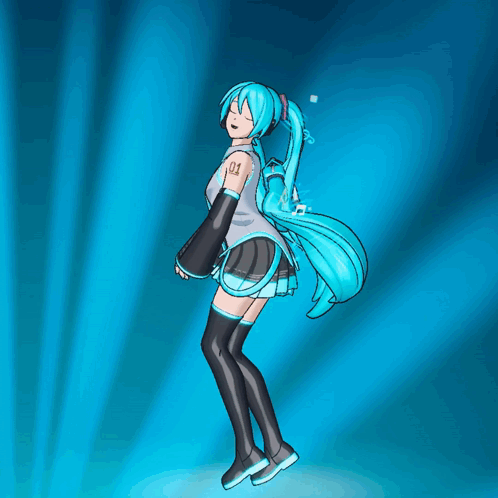 a drawing of hatsune miku with blue hair