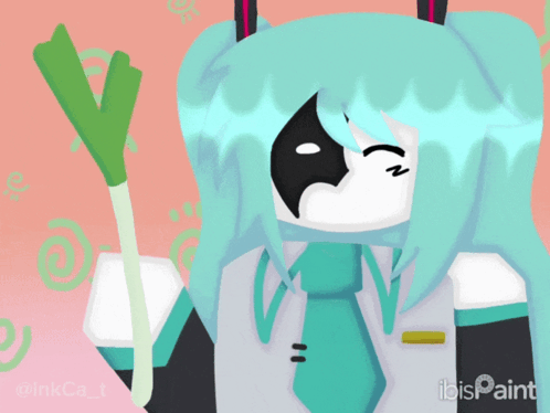 A Drawing Of Hatsune Miku With Ibis Paint Written On The Bottom Right GIF