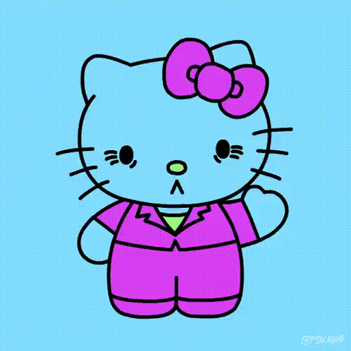 A Drawing Of Hello Kitty In A Pink Suit GIF