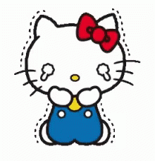 A Drawing Of Hello Kitty With A Red Bow On Her Head And Tears Coming Out Of Her Eyes . GIF