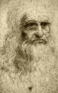 A Drawing Of Leonardo Da Vinci 'S Face With Long Hair And A Beard . GIF