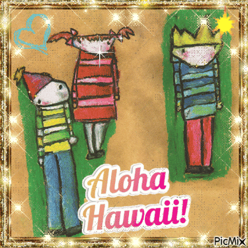 A Drawing Of People With The Words Aloha Hawaii GIF