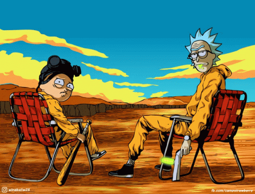 A Drawing Of Rick And Morty Sitting In Chairs GIF