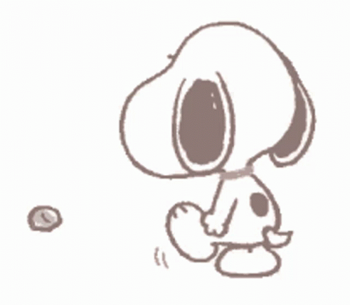 A Drawing Of Snoopy Sitting Next To A Ball On A White Background . GIF