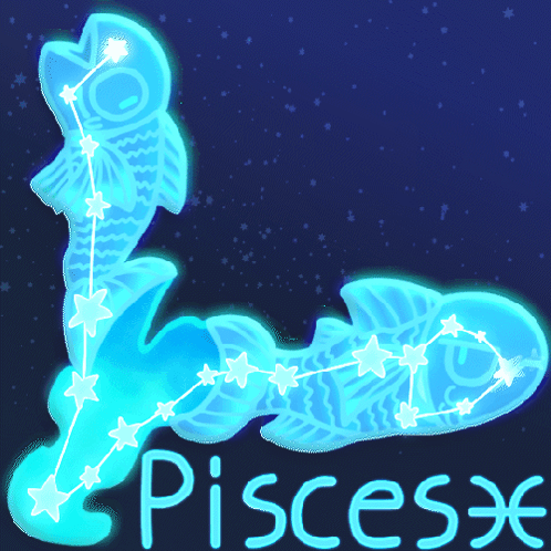 A Drawing Of The Constellation Pisces With The Word Pisces Below It GIF