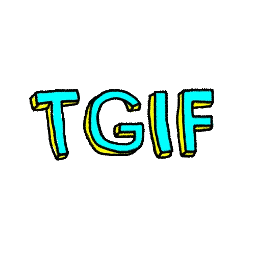 a drawing of the word tgif in blue and yellow letters