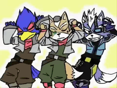 A Drawing Of Three Animals Standing Next To Each Other . GIF