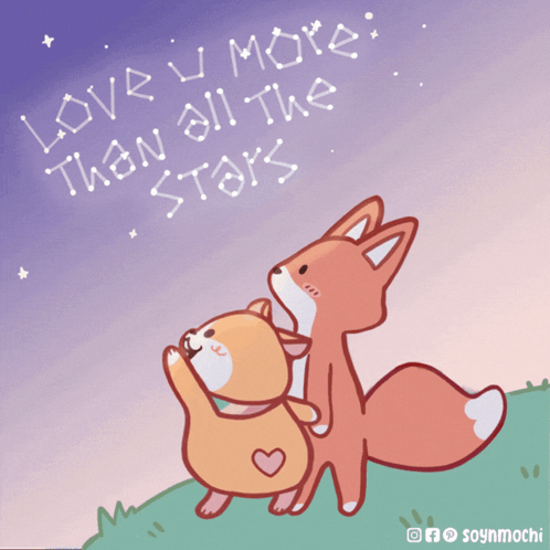 A Drawing Of Two Animals With The Words Love U More Than All The Stars Written On It GIF