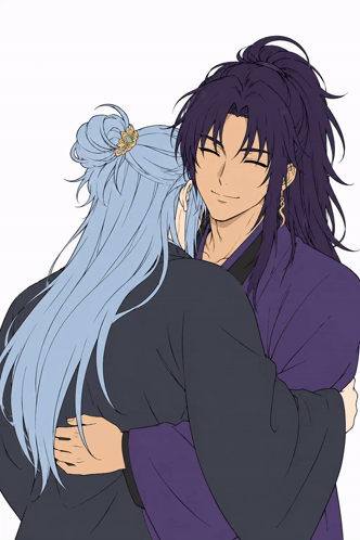 A Drawing Of Two Anime Characters Hugging Each Other With Their Eyes Closed GIF