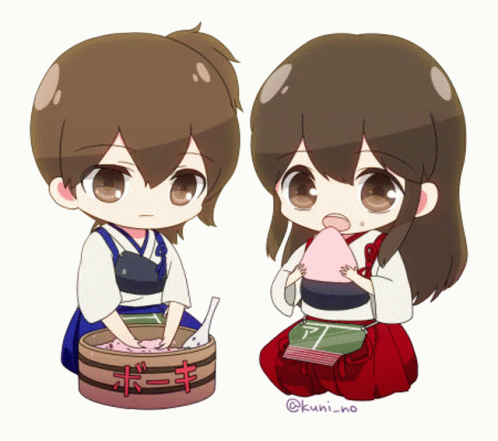 A Drawing Of Two Anime Characters With The Name Kuni-No On The Bottom Left GIF