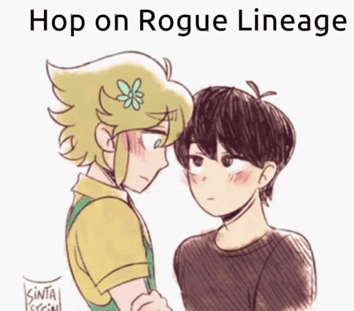 A Drawing Of Two Anime Characters With The Words Hop On Rogue Lineage GIF