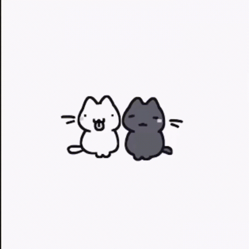 a drawing of two cats sitting next to each other on a white background .