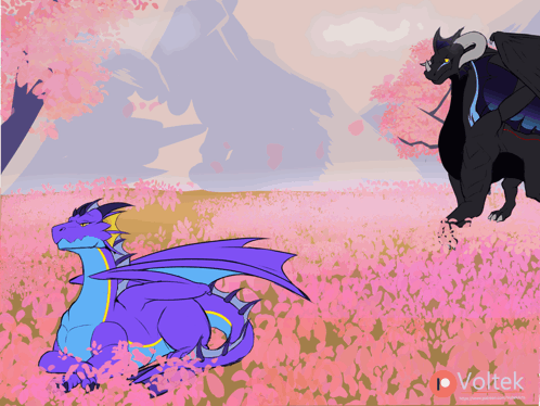 A Drawing Of Two Dragons With Voltek Written In The Bottom Right Corner GIF