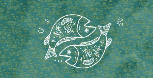 A Drawing Of Two Fish In A Circle On A Green Background GIF