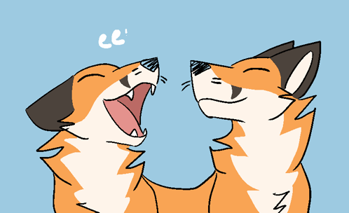 A Drawing Of Two Foxes With Their Mouths Open And The Letters Cc Above Them GIF
