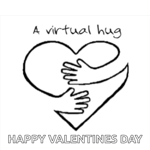 A Drawing Of Two Hands Hugging A Heart With The Words A Virtual Hug Happy Valentines Day Below It GIF