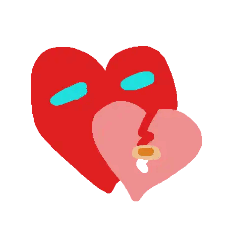 a drawing of two hearts with one of them being broken