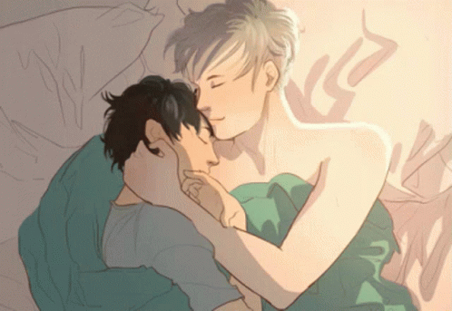 Drawing Of Two Men Hugging With Green Blanket GIF