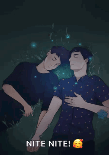 a drawing of two men laying next to each other with the words " nite nite " below them