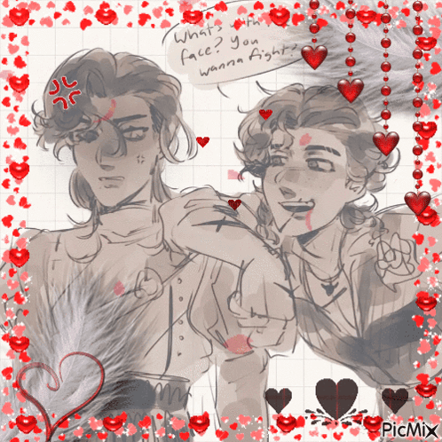 A Drawing Of Two Men With The Words What 'S Your Face You Wanna Fight Written On It GIF