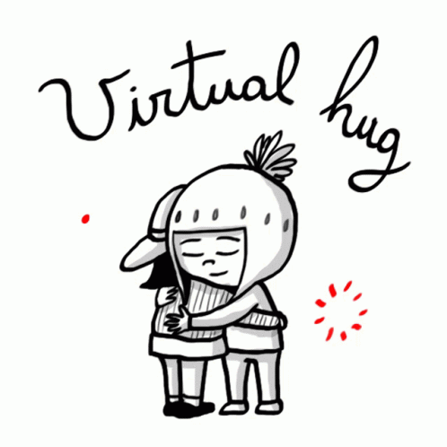 A Drawing Of Two People Hugging With The Words Virtual Hug Written Above Them GIF