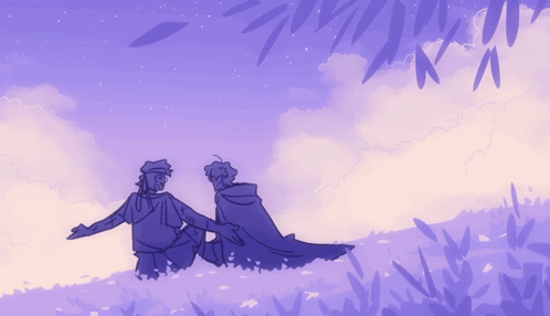 A Drawing Of Two People Sitting On A Hill Holding Hands GIF