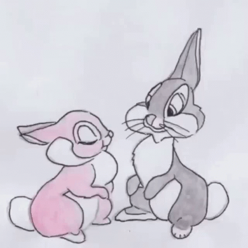 A Drawing Of Two Rabbits Kissing In Front Of A Red Heart GIF