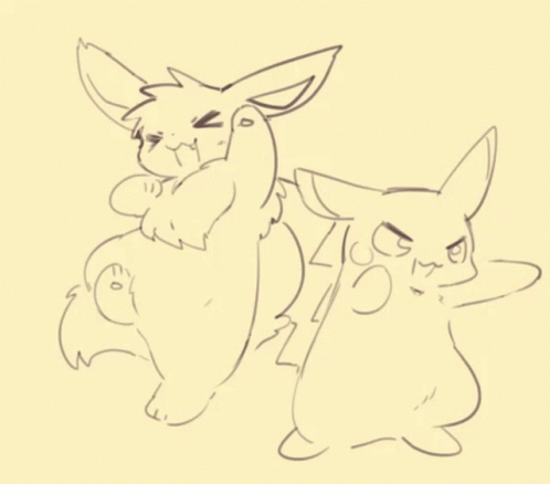 A Drawing Of Two Rabbits Standing Next To Each Other On A Yellow Background . GIF