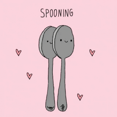A Drawing Of Two Spoons With Faces And The Words " Spooning " GIF