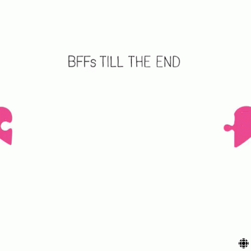A Drawing Of Two Stick Figures Holding Pieces Of A Heart With The Words Bffs Till The End GIF