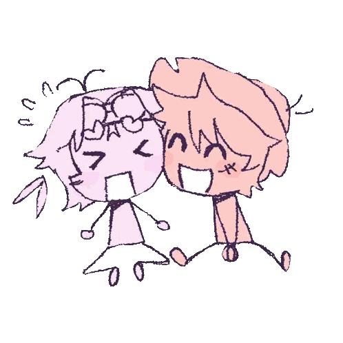 a drawing of two stick figures sitting next to each other with one making a face