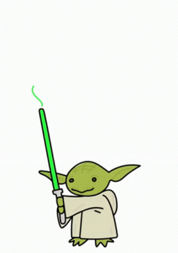 A Drawing Of Yoda Holding A Green Lightsaber With The Words Yoda One That I Want Above Him GIF