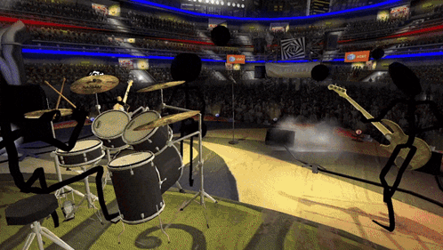A Drum Set In A Stadium With An At & T Sign In The Background GIF