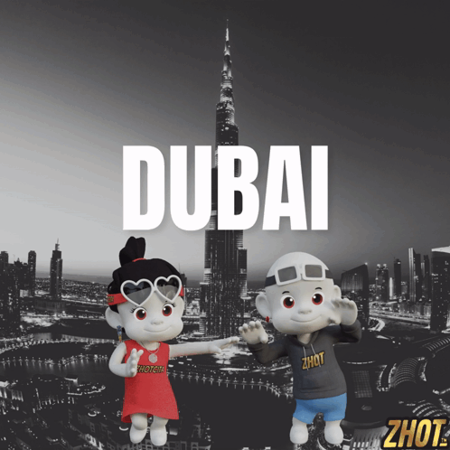 A Dubai Poster With A Boy And A Girl GIF