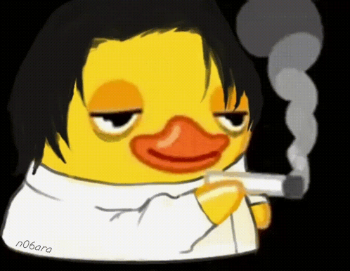 A Duck Is Smoking A Cigarette And Has The Name Nobara On It GIF