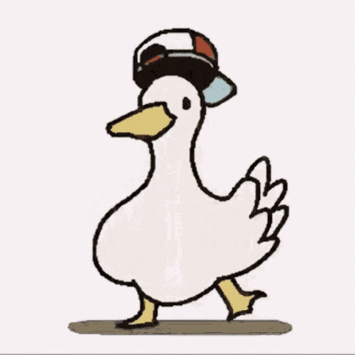 A Duck Wearing A Baseball Cap Is Walking GIF