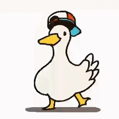 A Duck Wearing A Hat And A Mask Is Walking . GIF