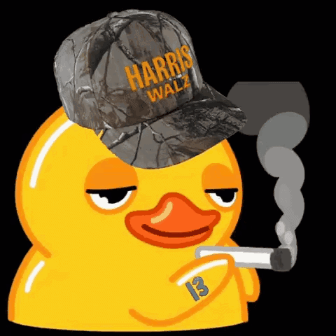 A Duck Wearing A Hat That Says Harris Walz GIF