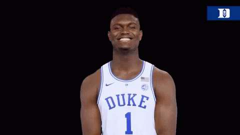 A Duke Basketball Player Is Smiling And Wearing Number 1 GIF